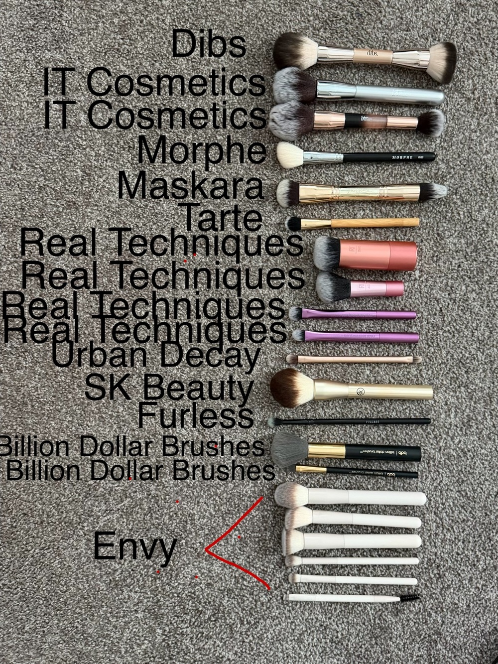 Collection of makeup brushes